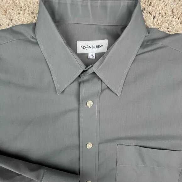 YSL Yves Saint Laurent Men's Button Up Dress Shirt 16 34/35 Gray Polyester Blend - Picture 1 of 12